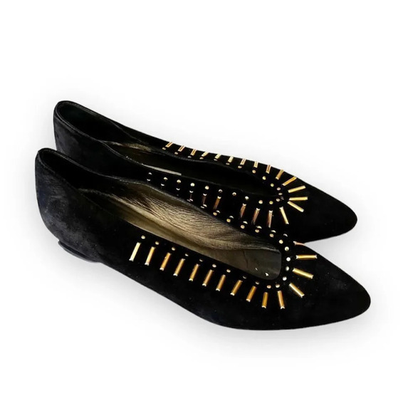 D’Rossana by Charm Vintage 80s Vintage Suede Mini Wedge Size 6 Narrow Italy Gold - Picture 1 of 10